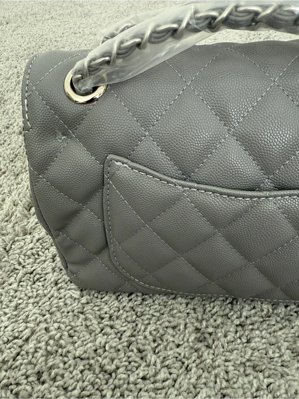 INSPIRED…. Gray Quilted Shoulder Bag with Silver Hardware
